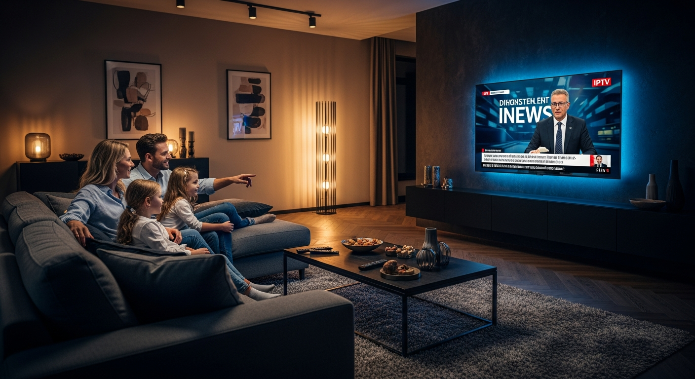 Bestes IPTV in Deutschland 2026 - Familie genießt Streaming auf Smart TV in 4K-Qualität
